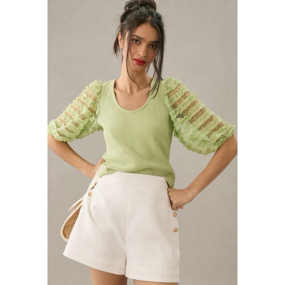 Anthropologie Dolan Ruffle Sleeve Top in Green